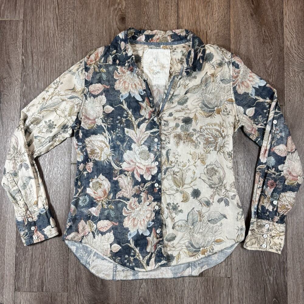 Cino Womens Cottagecore Botanical Button Down Shirt Size M Floral Patchwork